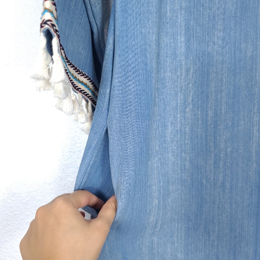 HAYDEN LA Boho Denim Chambray Tassels Mini Dress - Picture 9 of 16